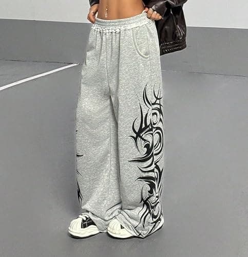 ZAFUL Womens Wide Leg Sweatpants Y2K Gothic Graffiti High Waisted Lounge Pants Athletic Joggers Pants with Pockets thumbnail 4