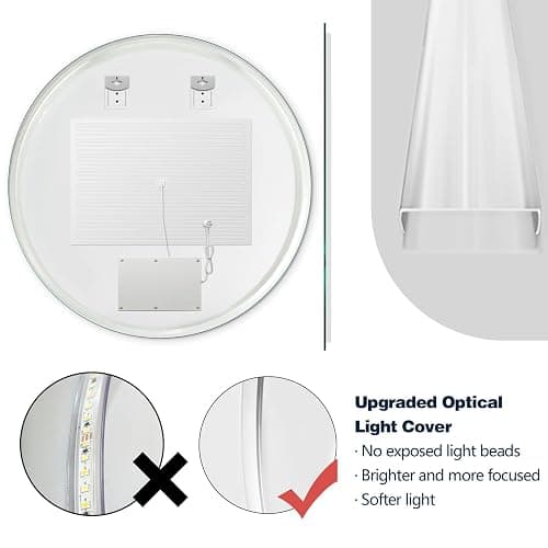 Niccy Round Led Mirror for Bathroom, 32" Circle Frameless Backlit Mirror wiht Light, Anti-Fog, 3 Colors, Waterproof, Memory Function thumbnail 5