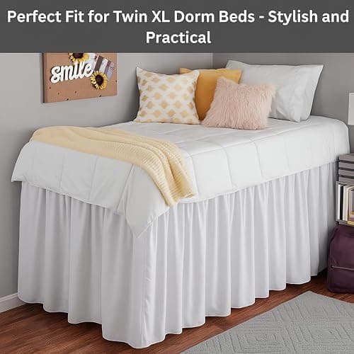Dorm Bed Skirt Twin XL 36 Inch Drop College Dorm Room Essentials Bed Skirt 100% Microfiber Extra Long Ruffle BedSkirt with Split Corner White Solid - White Solid - Twin-XL /36" Drop thumbnail 3