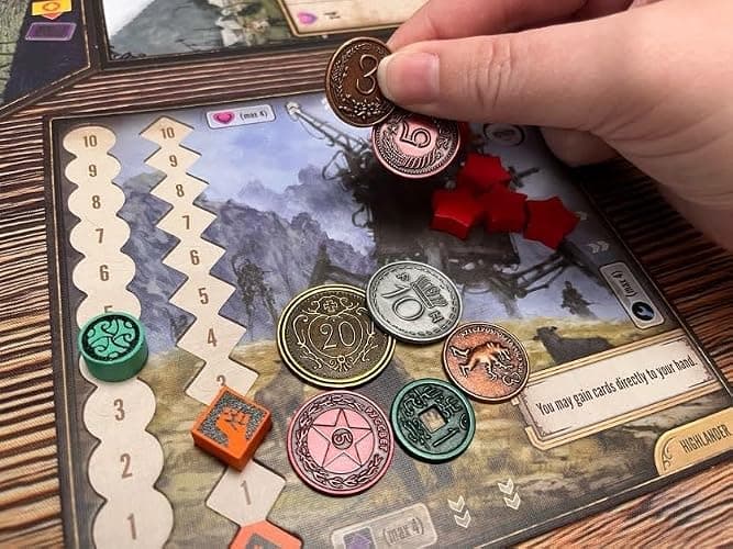 Stonemaier Games: Metal Coins (Scythe and Expeditions) | Metal Coins to Enhance Your Gameplay | 80 Coins with Unique Colors and Sides for Each Denomination - Values Include 1, 3, 5,10, and 20 thumbnail 2