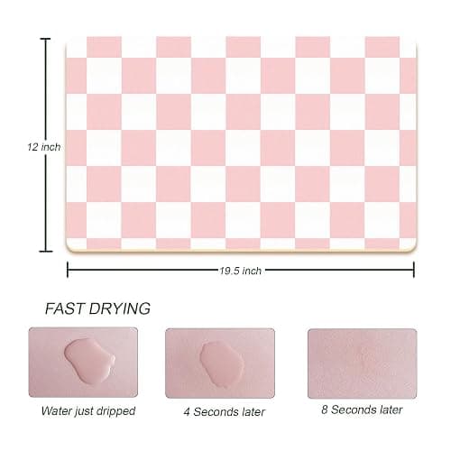 2-Pack Premium Dish Drying Mat - Coffee Bar Mat & Drainer Rack for Kitchen Counter Decor, Super Absorbent Drying Matt, Coffee Station Mat Machine Safe 12" x 19.5" (Pink Checkers) thumbnail 3