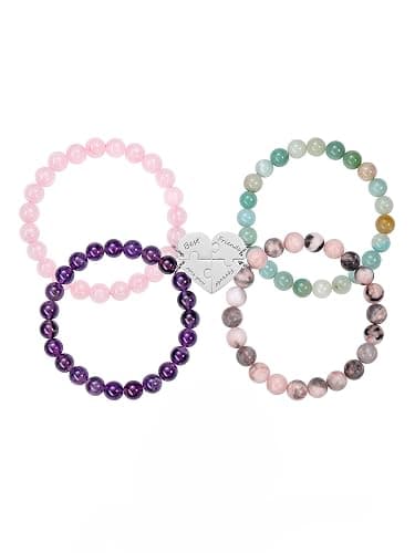 BOPREINA Personalized Puzzle Piece Bracelet Set 2/3/4 Pcs for Family Lover Best Friend 8mm Natural Stone Beads Healing Crystals Stretch Bracelet BFF Matching Heart Pendant Friendship Jewelry - Image 1