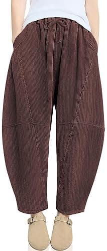 TARSE Womens Corduroy Harem Pants Casual Elastic Waist Wide Leg Pants Loose Fit Baggy Trousers with Pockets - Image 1