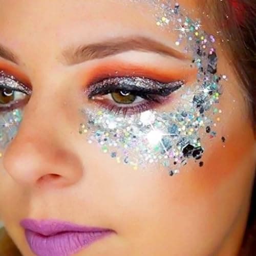 Go Ho Silver Face Body Glitter Gel,Singer Concerts Silver Face Paint Makeup,Holographic Chunky Glitters for Hair/Lip/Nails on Party Halloween Makeup,Festival Rave Accessories,52g thumbnail 9
