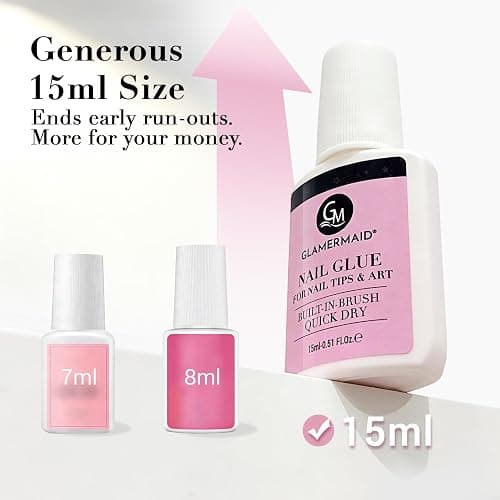 GLAMERMAID Super Strong Nail Glue for Press On Nails, Fast Drying Brush On Glue for Nail Tips & Acrylic Fake Nails, Long-Lasting, Maximum Strength, Mess-Free 15ml thumbnail 7