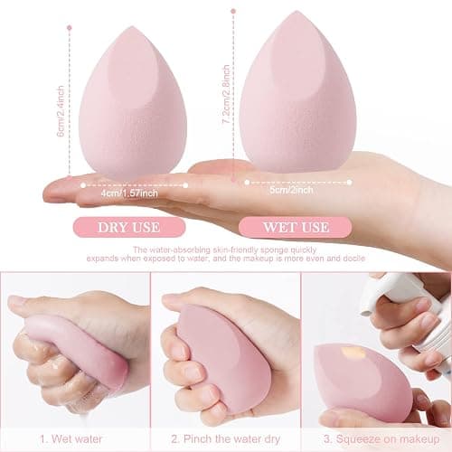 AUAUY 4 PCS Make up Schwamm Set, Foundation Blending Beauty Sponge, Beauty Makeup Schwämme Blender für Flüssigkeit Foundation Puder Sonnenschutz und Creme mit 1 Schwammhalter, 1 Puderquaste thumbnail 2