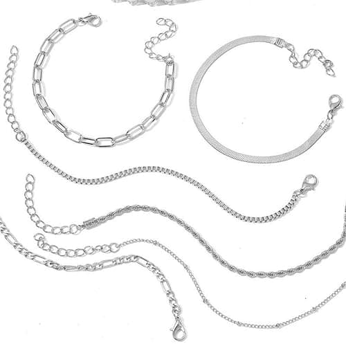 Generisch Schlichtes Damen Armbandset aus Metall mit 6 mehrlagigen Ketten Kombination modischen und eleganten Charms Armbänder Partner Mit Namen thumbnail 7