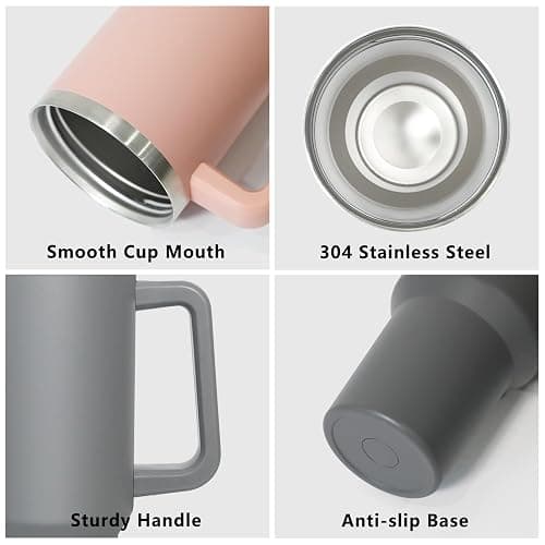 HNCY Mug Isotherme avec 2-en-1 Couvercle, 1180ML Tumbler avec Paille et Poignée, Tasse Isotherme en Acier Inoxydable, Travel Mug Tumbler Gobelet Isotherme thumbnail 6
