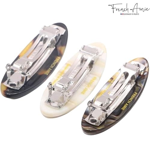 French Amie Oval Mini Silver Grey Onyx Tokyo Ivory Set of 3 Handmade Celluloid Hair Clip Barrette for Girls (2.5 inch) thumbnail 4