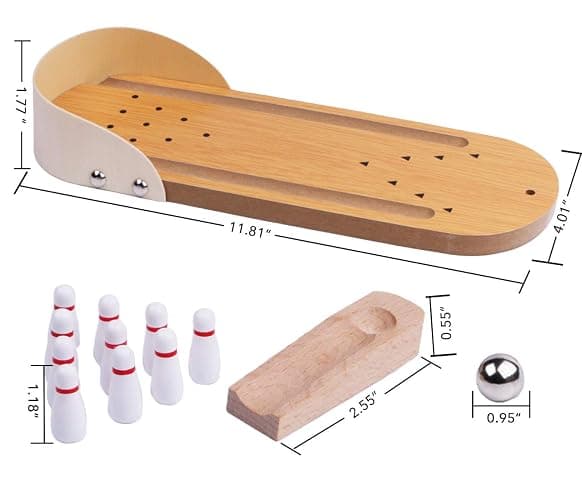 Table Top Mini Bowling Game Set-Tabletop Wooden Board Mini Arcade Desktop Tiny Bowling Shooting Alley Office Desk Stress Relief Gadgets Small Finger Toys Fun Gag Gifts for MenWomen Kids Teens Boys thumbnail 3