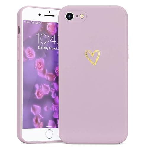Wirvyuer for iPhone SE Case 2022/2020, iPhone 8 iPhone 7 Case for Women Girls Silky Soft Protective Shockproof Silicone Phone Case with Cute Heart Design, Purple - Image 1