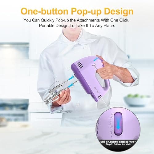 LILPARTNER Electric Hand Mixer with Storage Box, Ultra Power Kitchen Hand Mixer With 7-Speed & 5 Stainless Steel Accessories for Whipping Dough, Cream, Cake, Dishwasher Safe, PURPLE BOX thumbnail 8