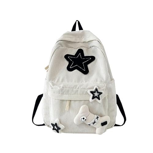 Backpack Trendy Y2K Stars Cute Aesthetic Backpack College Laptop Backpack Casual Travel Daypack for Teens (White) - Image 1