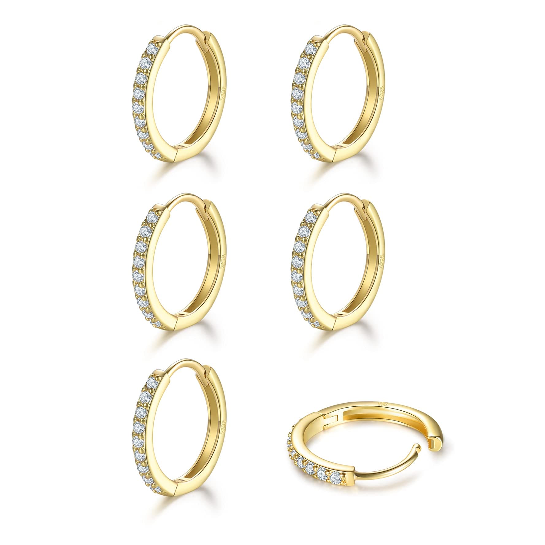 3 Pairs Sterling Silver Small Hoop Earrings Tiny Cartilage Earring Cubic Zirconia Cuff Huggie Earrings Mini Hoops Earrings Piercing for Women Girls thumbnail 4