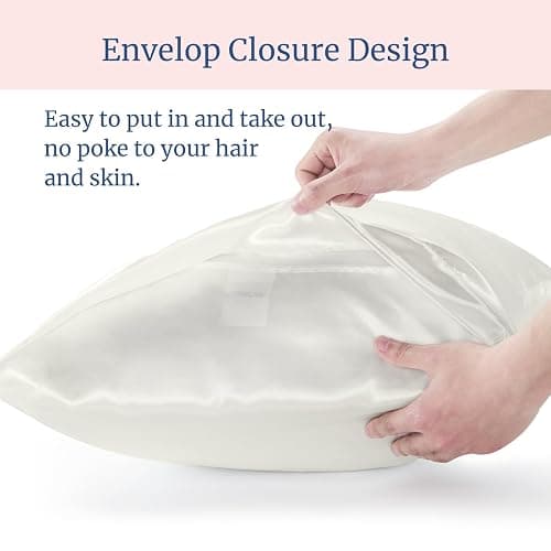 BEDELITE Satin Pillowcase for Hair and Skin, Super Soft and Cooling Similar to Silk Pillow Cases 2 Pack with Envelope Closure, Gift for Women Men(20"x26" Standard Size, Ivory) thumbnail 7