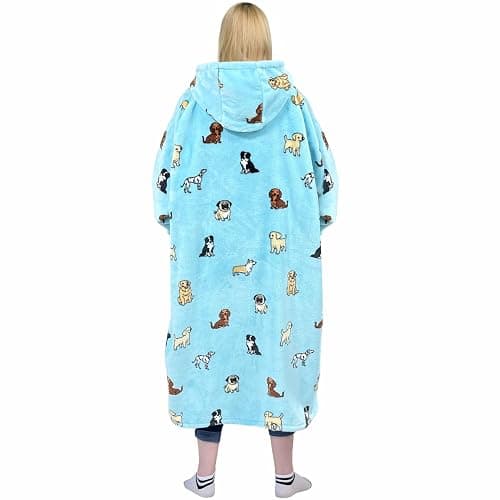 Waitu Wearable Blanket Sweatshirt Gifts for Women and Men, Warm and Cozy Giant Blanket Hoodie, Thick Flannel Blanket with Sleeves and Giant Pocket - Light Blue thumbnail 2