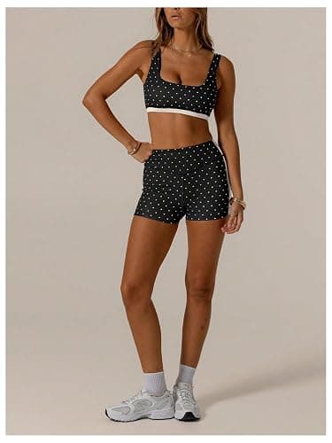SOLY HUX Women's Tracksuit 2 Piece Outfits Polka Dots Crop Tank Tops and High Waisted Biker Shorts Workout Sets thumbnail 4