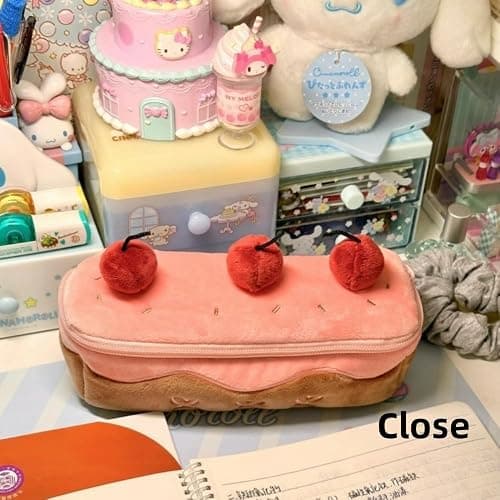 Vobomo Cherry Cake Pencil Case Big Capacity Pen Holder Plush Pencil Pouch Box Cute Aesthetic Pen Case (Cherry) thumbnail 6