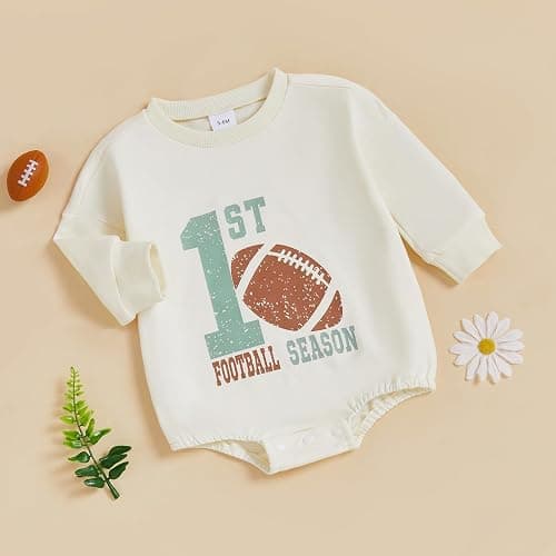 xkwyshop Newborn Infant Baby Boy Girl Football Outfit 1st Football Season Long Sleeve Sweatshirt Bubble Romper Clothes Fall thumbnail 3