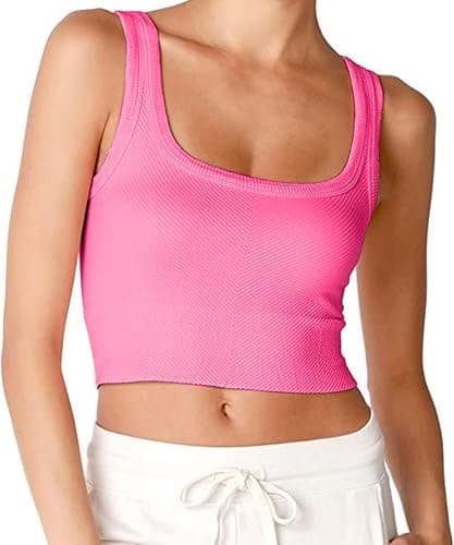 CHYRII Womens Summer Square Neck Going Out Tops Ribbed Basic Tank Crop Workout Tops thumbnail 4
