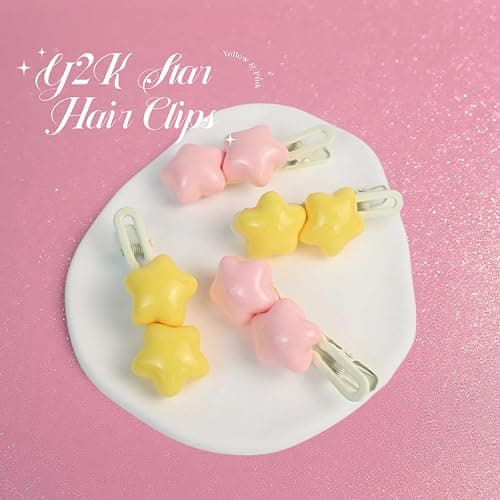 3D Star Hair Clips Women 2.36'' Cute Barrettes Y2K Kawaii Duckbill Clips for Girls Non-Slip Colorful Hair Accessories for Birthday Back to School - 4 Pack, Pink/Yellow thumbnail 2