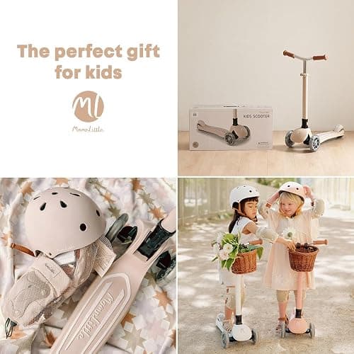 MomnLittle Kick Scooter for Kids Ages 3-10 (Beige/Pink/Navy/White) 3 Wheeled with LED Light-Up Wheels CPSC Certified Foldable and 4 Height Adjustable Toddler Scooters for Boys Girls thumbnail 6