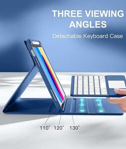 Harvopu Compatible for iPad 11th 10th Generation Case with Keyboard, Folio Cover with Pencil Holder, Multi-Touch Trackpad, 7 Color Backlit, Detachable Keyboard for iPad (A16) 11th/10th Gen (Navy Blue) thumbnail 4