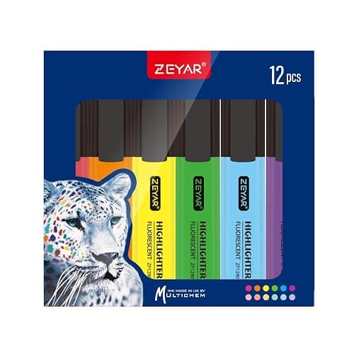 ZEYAR Highlighter, Chisel Tip Marker Pen, AP Certified, Assorted Colors, Water Based, Quick Dry (12 Colors) thumbnail 4