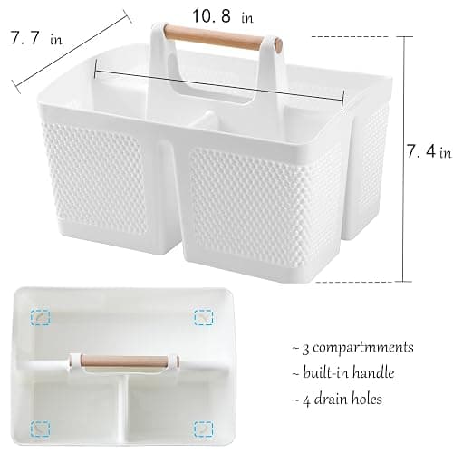 rejomiik Portable Shower Caddy Basket Plastic Cleaning Caddy Organizer Storage Tote with Handle for Bathroom, College, Dorm Room Essentials, White thumbnail 3