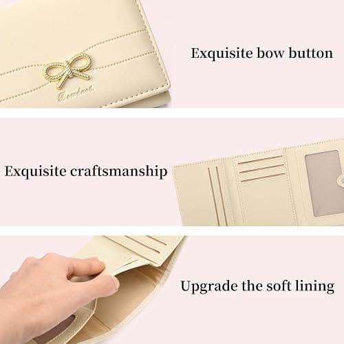 RNIEGA Small Wallets Girls Cute Coquette Bow Wallet Women Aesthetic Credit Card Holder with ID Window, Cream Yellow thumbnail 5