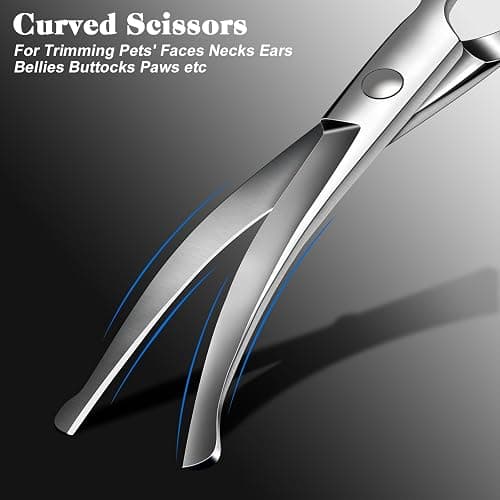 Professional 4 in 1 Dog & Cat Grooming Scissors Kit with Safety Round Tips,Sharp & Durable,Dog Shears for Grooming - Includes Straight, Curved, Thinning Scissors and Comb - Premium Pet Supplies thumbnail 4