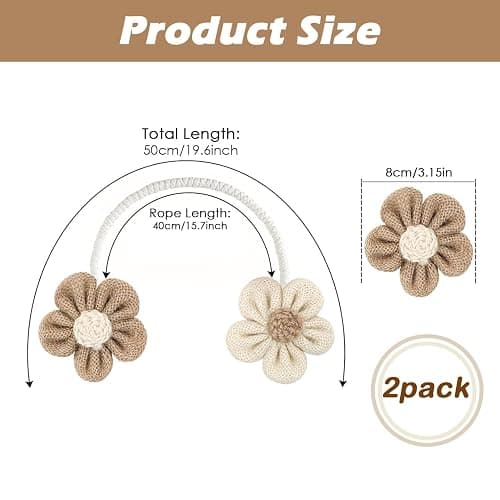 SRG Curtain Tiebacks for Curtains 2 Pack, Decorative Curtain Holdbacks for Drapes, Handmade Tie Backs No Drilling for Home Bedroom Window Decor – Sunflower Cream Khaki thumbnail 4