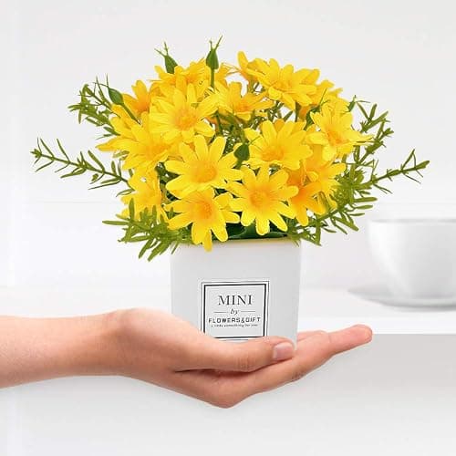 AIFUSI Artificial Flowers, Daisy Flower with Vase Silky Artificial Daisies Bouquet Fake Plant Bonsai for Home Office Wedding Decoration, Table Centerpieces Arrangement, Windowsill Decor thumbnail 5