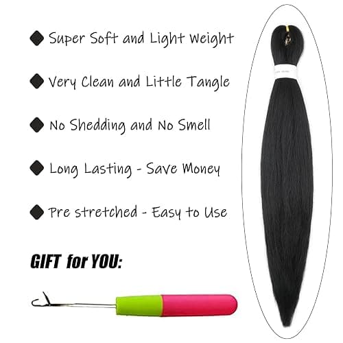 IXIMII Black Pre Stretched Braiding Hair 26 inch 3 packs #1B Prestretched Braids Hair Soft Straight Synthetic Braids Yaki Texture Hair Extensions thumbnail 3