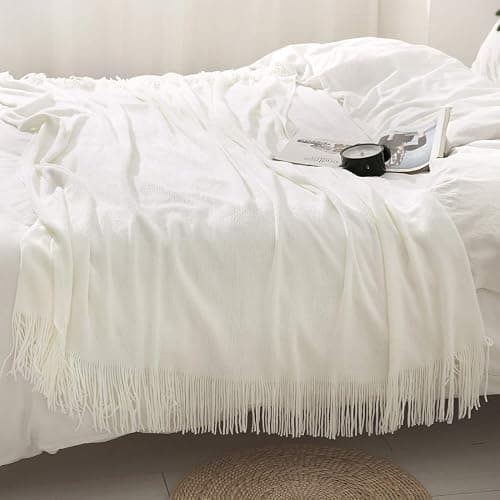 Homiest Decorative Knitted Throw Blanket with Fringe Soft & Cozy Tassel Blanket for Couch Sofa Bed- 50 x 60 (50" x 60", Ivory) thumbnail 3