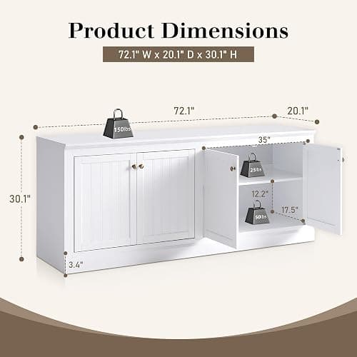 AMERLIFE 72" Farmhouse Sideboard Buffet Cabinet with Barn Doors, Storage Console Table with Adjustable Shelves, Coffee Bar/TV Stand for Living Room, Kitchen, Entryway, White thumbnail 2