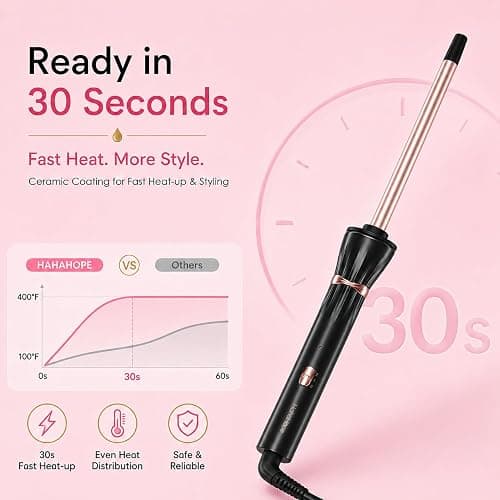 Hahahope 3/8 Inch Curling Wand,9mm Tiny Curling Wand,Ceramic Small Barrel Curling Iron with Adjustable Temperature,Fast Heating,for Short & Long Hair thumbnail 4