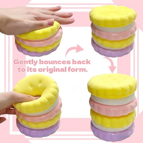 SUISUILE Slow Rising Squishy Toys, Super Soft Cookie-Shaped Slow Rise Squishies, 3 Layers Realistic Squishy Food Fidget Toy, Food Squishies for Decompression Stress Relief thumbnail 4