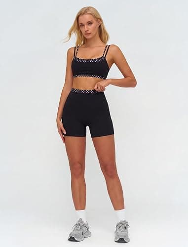 ABOCIW Layered Workout Sets for Women 2 Piece Polka Dot Sports Bra High Waist Shorts Gym Active Yoga Pilates Outfits thumbnail 4