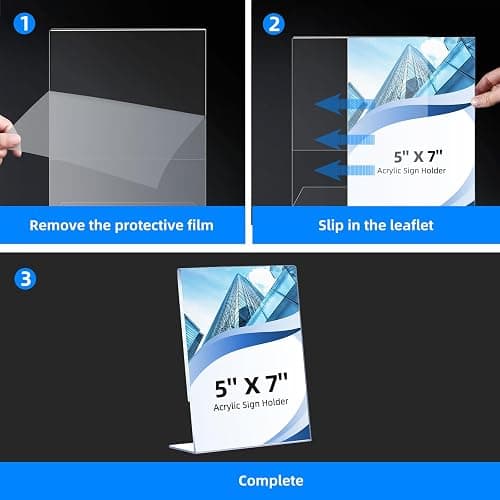 6 Pack Slanted Back Acrylic Sign Holders 5x7 for Business & Store, Tabletop Vertical Sign Holder with Anti-Slip Pads Clear Display Stand, for Menus Flyers Documents Office Restaurants Party Decoration thumbnail 4