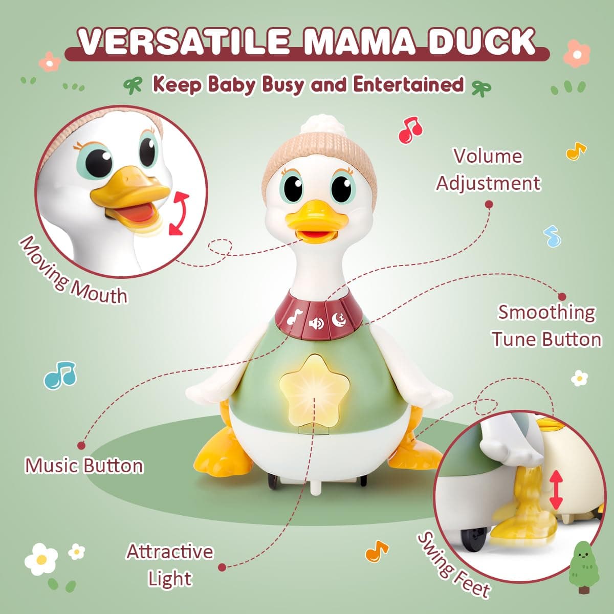 KaeKid Baby Toys 6-12 Months Musical Dancing Duck Toy Set with Music & Lights, Tummy Time Toys, Crawling and Interaction Modes, 1 Year Old Girl Boy Baby Christmas Birthday Gifts thumbnail 4