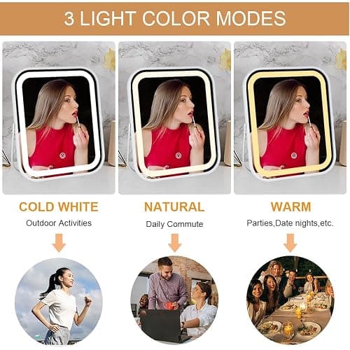 YEKKOPT Lighted Makeup Mirror, Rechargeable Vanity Mirror with Lights 10''x8'' Makeup Mirror with Lights,Light up Mirror Touch Screen with 3-Color Lighting,for Women Gift,Travel Essentials thumbnail 5