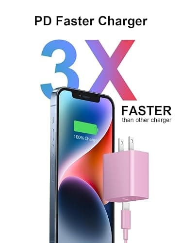 iPhone 14 13 12 Fast Charger 20W PD USB C Wall Charger with 6FT Fast Charging Cable for iPhone 14/14 Pro/14 Pro Max/14 Plus/13/12/11/Pro/Pro Max/Mini/Xs Max/X, iPad - Pink thumbnail 2