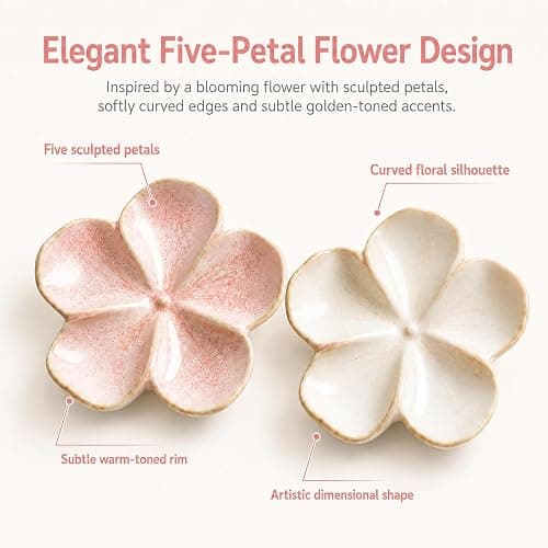 Ceramic Flower Jewelry Ring Trinket Dish Tray, Gifts for Women, 2 Pieces | Kiln-Variation Glaze, Organizer for Necklaces Bracelet Key, Aesthetic Nightstand Bedroom Bathroom Room Decor, Dishwasher Safe thumbnail 3