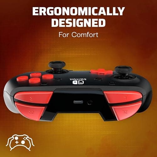 PDP REMATCH Enhanced Wireless Nintendo Switch Pro Controller, Rechargeable 40 hour battery power, Dual Programmable Gaming Buttons, 30-foot Connection, Licensed by Nintendo: Black Fade (Red & Black) thumbnail 6