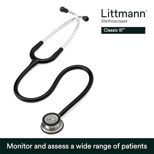 3M Littmann Classic III Monitoring Stethoscope, 5620, More Than 2X as Loud, Weighs Less, Stainless Steel Chestpiece, 27" Black Tube thumbnail 2