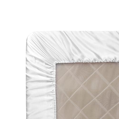 Homiest White Satin Fitted Sheet Twin Size, Deep Pocket, Luxury & Ultra Soft Bedding thumbnail 6