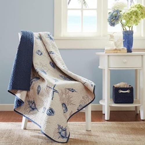Madison Park Bayside Luxury Oversized Quilted Throw Ivory Navy Blue 60x70 Coastal Premium Soft Cozy Microfiber For Bed, Couch or Sofa thumbnail 2