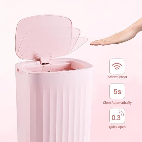 ELPHECO 3.5 Gallon Waterproof Motion Sensor Bedroom Trash Can with Lid, Automatic Garbage Bin for Bathroom Living Room Office, Pink - 3.5 Gallon - Pink thumbnail 3