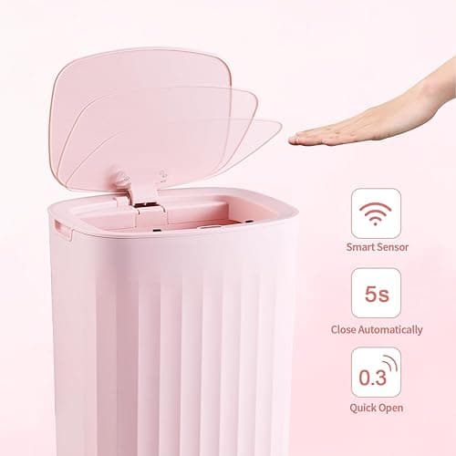 ELPHECO 3.5 Gallon Waterproof Motion Sensor Bedroom Trash Can with Lid, Automatic Garbage Bin for Bathroom Living Room Office, Pink - 3.5 Gallon - Pink thumbnail 3